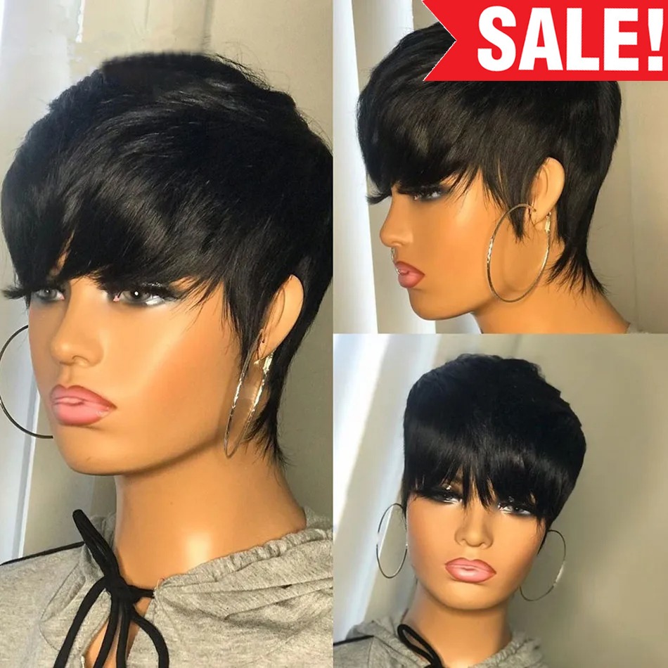 Short Pixie Cut Wig Human Hair Cheap - Короткие парики из натуральных волос, прямые,