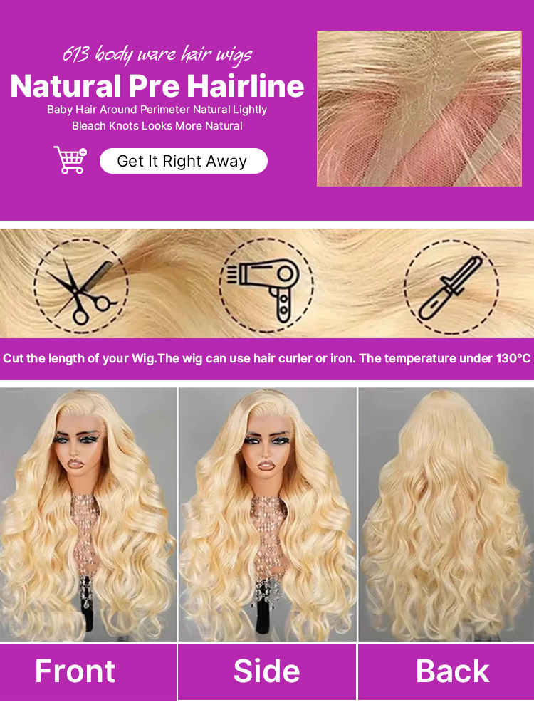 Плотность 220%, 613 медово-рус – обзор и цена 613 Blonde Body Wave Lace Front Wig